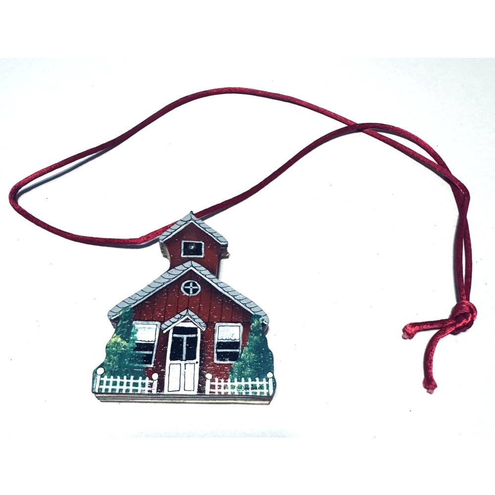 Vtg Little Red Wooden Schoolhouse Teacher Necklace Locket pocket